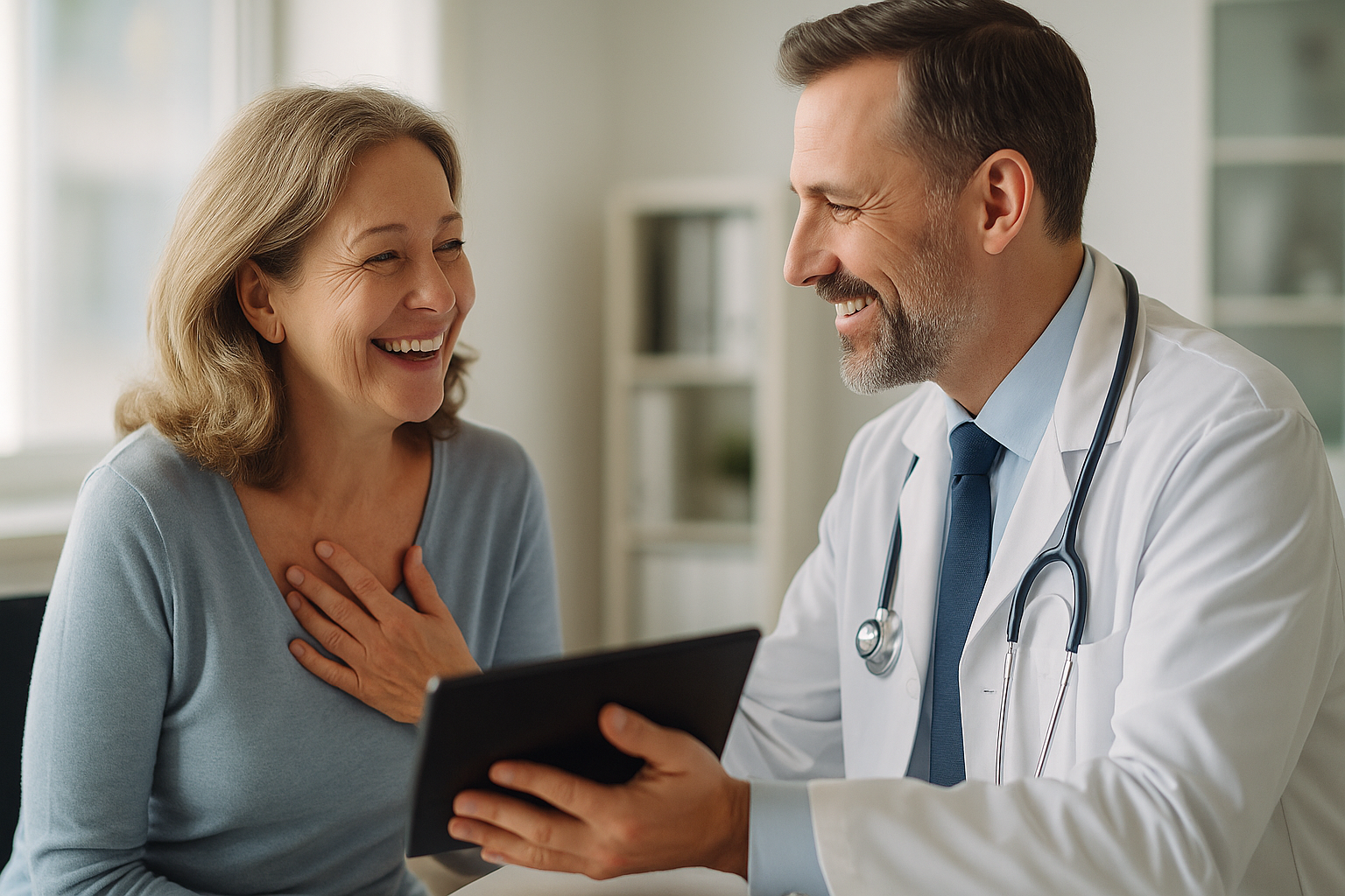 Patient receiving good news from doctor about MRI results