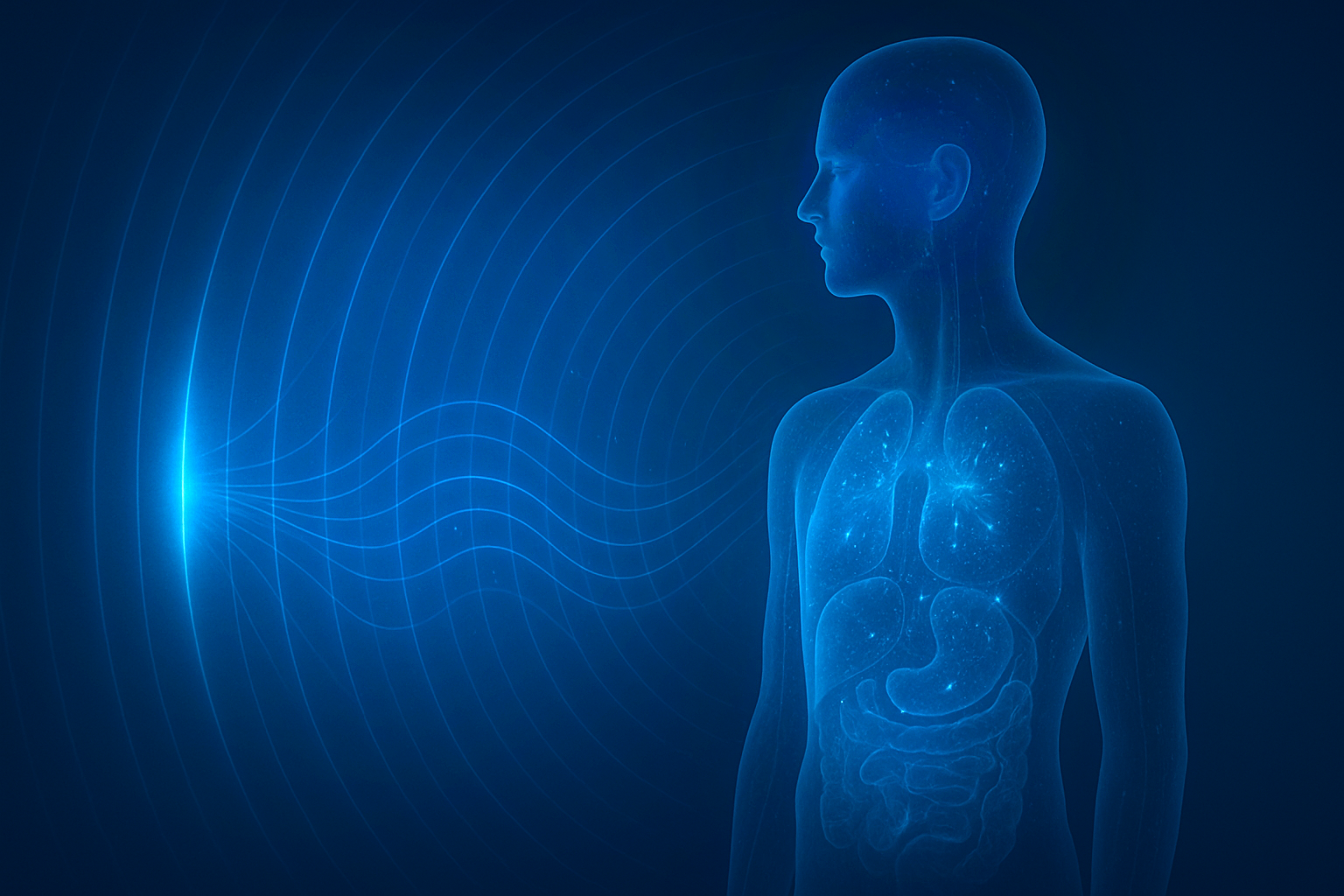 Radio waves creating detailed tissue images in MRI scanner